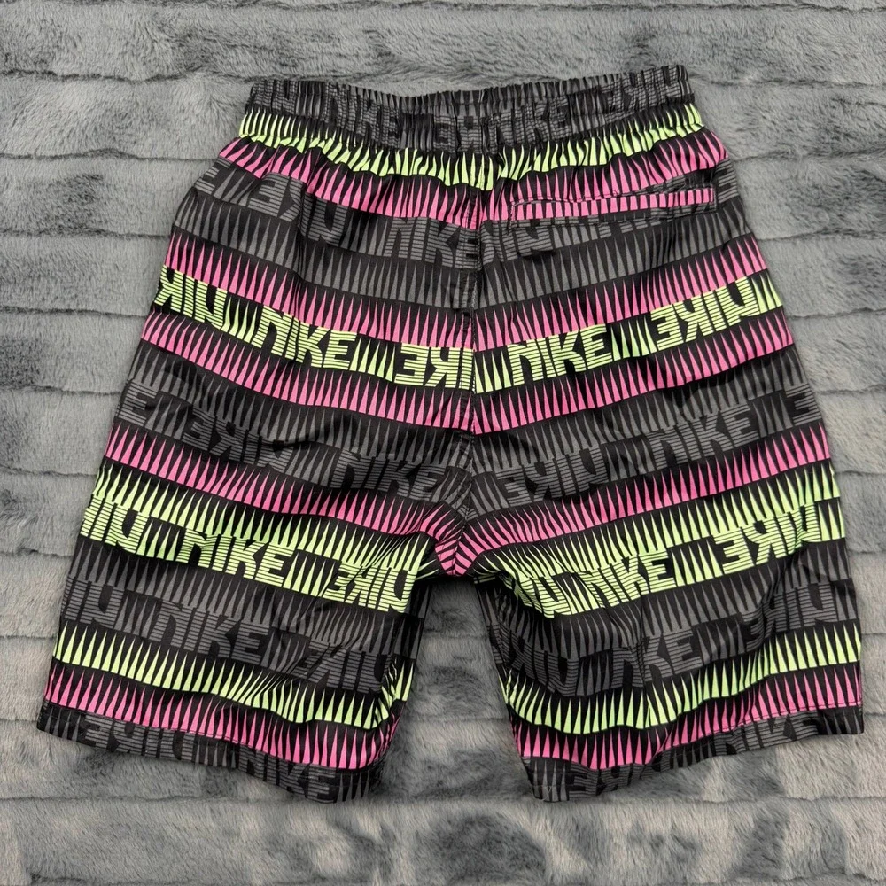 Nike Boys Swim Trunks Black Pink Lime Geometric Logo NESSE803 Size Small S